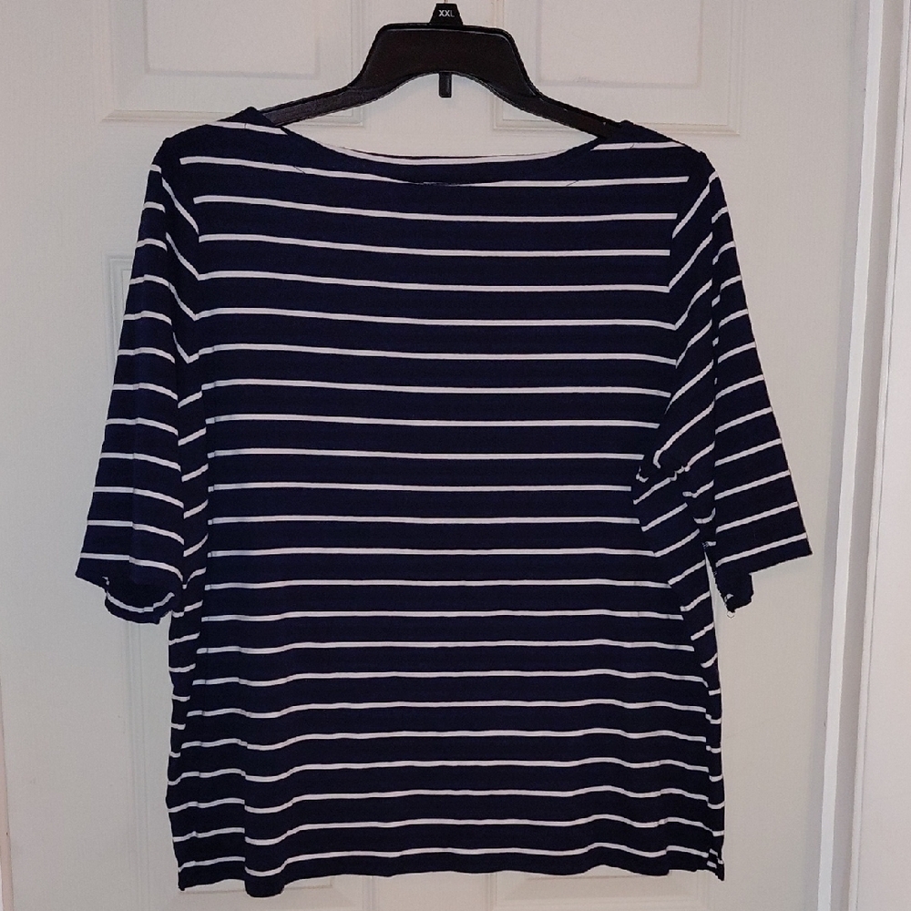 EUC Lauren Ralph Lauren Shirt Size 3X Nautical Theme Navy & White Stripes